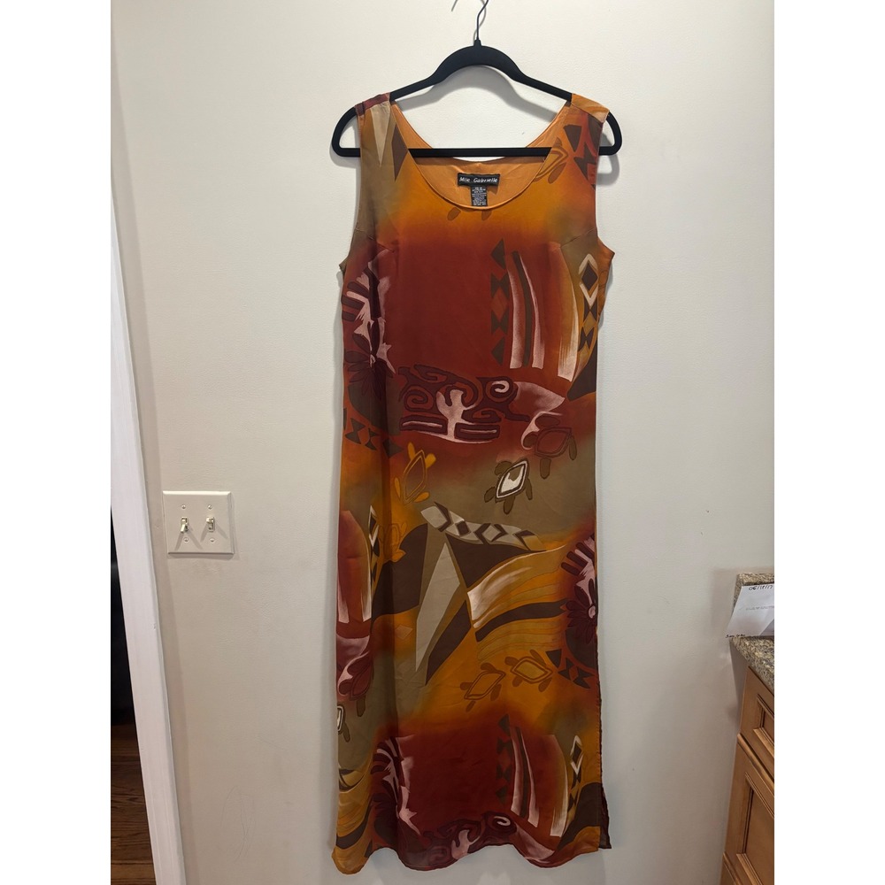 Mlle Gabrielle Maxi Dress Size 12 Brown Orange Abstract Printβ Sleeveless